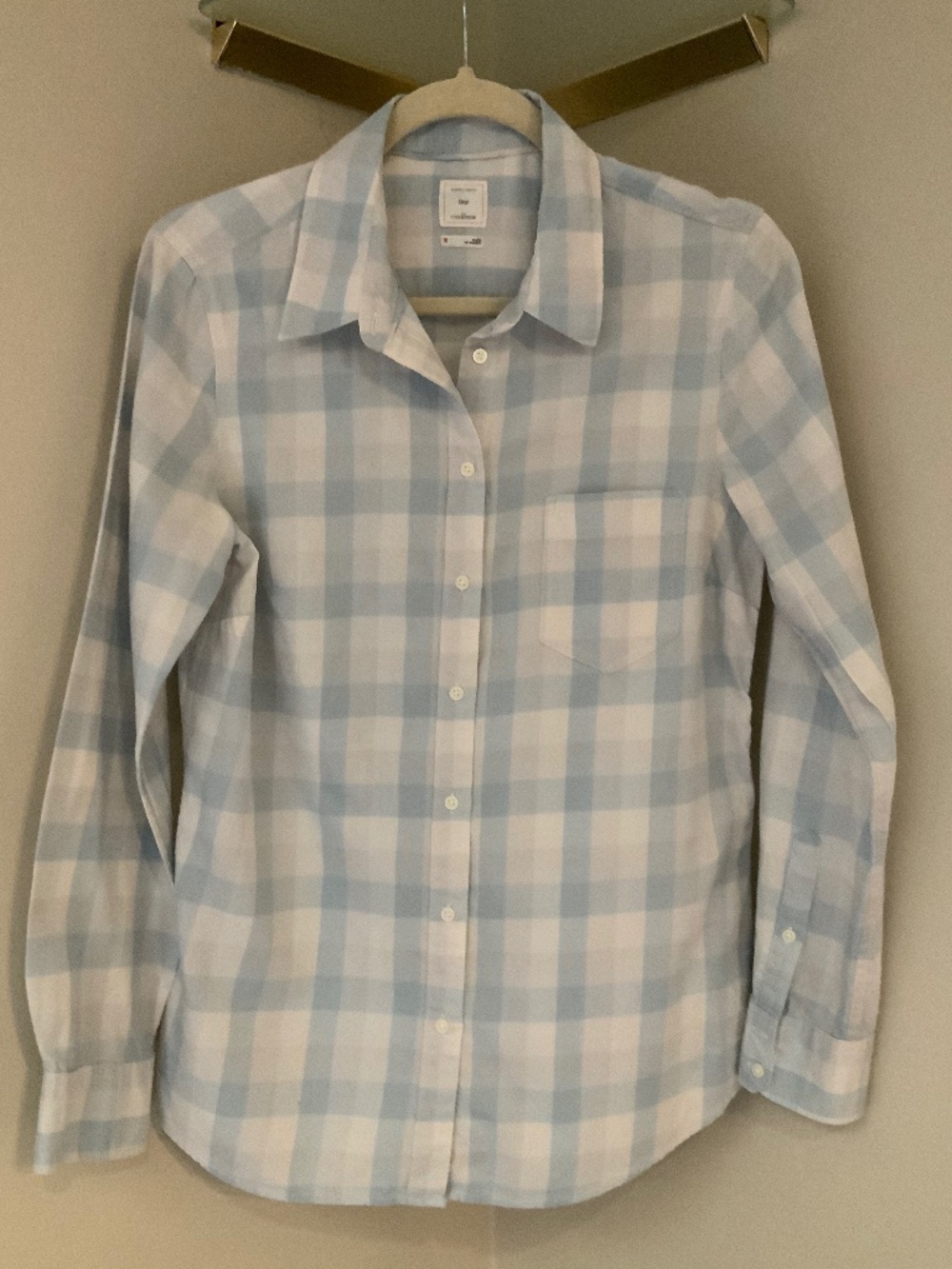 Gap Blue White M Fitted Boyfriend Long Sleeve Button up Plaid Cottagecore - Picture 2 of 10